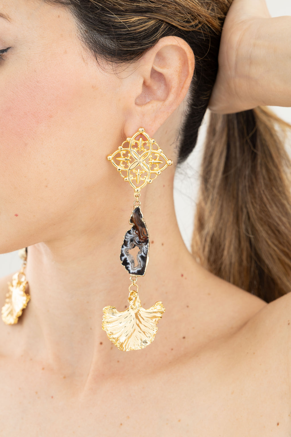 Aretes Nudo Geoda Cuarzo