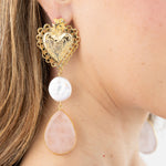 Aretes Corazón Perla Cuarzo