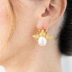 Aretes Abeja Perla Blanca