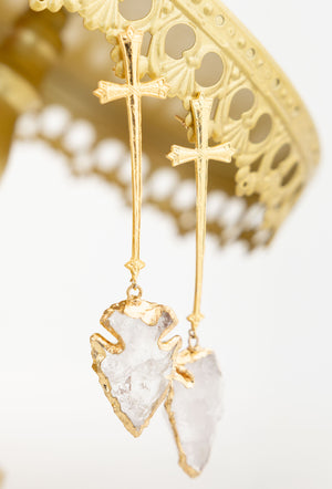Aretes Cruz Flecha Cuarzo