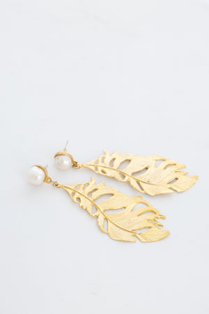 Aretes Perla Hoja Grande