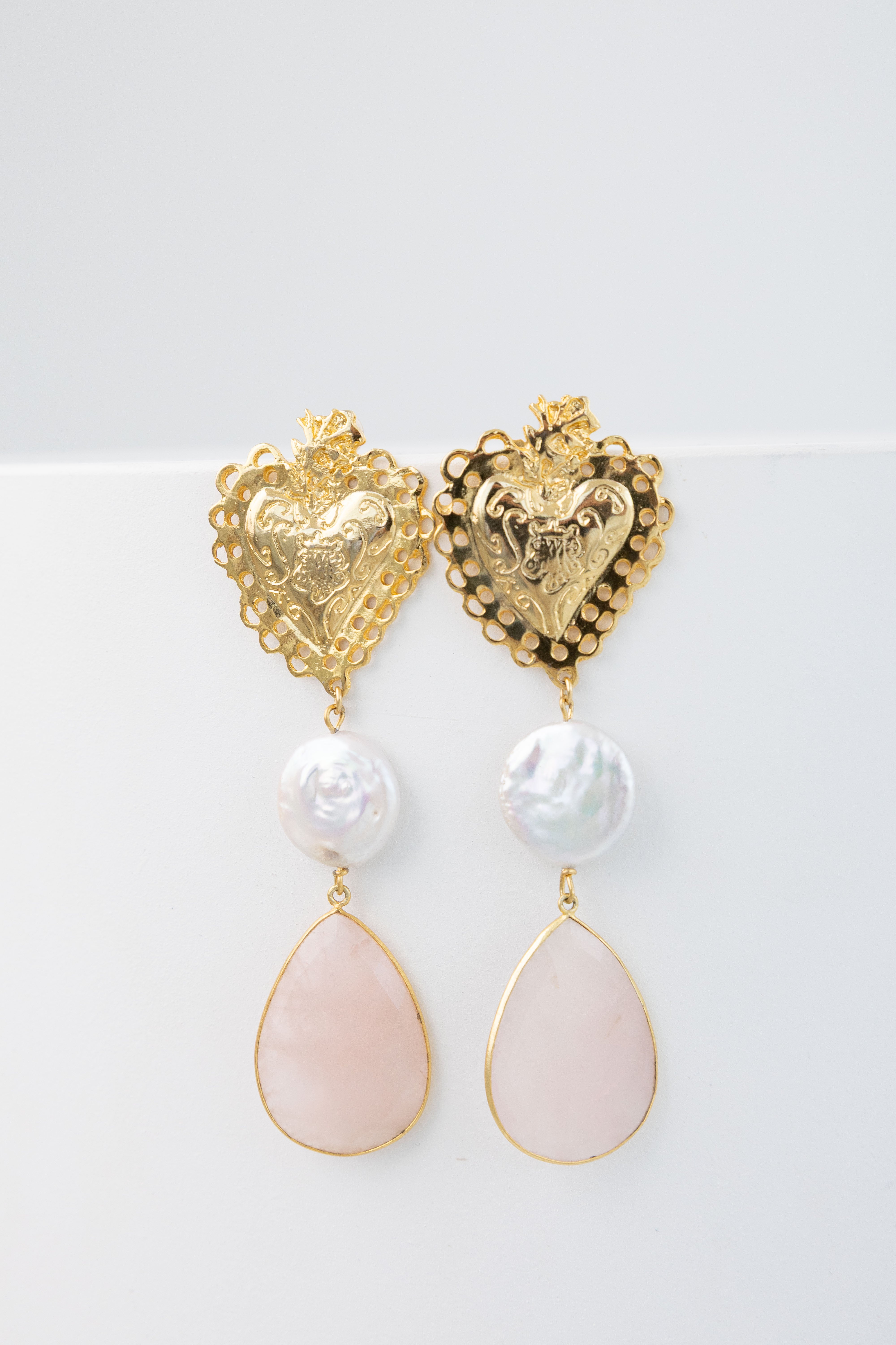 Aretes Corazón Perla Cuarzo