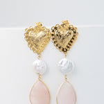 Aretes Corazón Perla Cuarzo