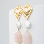 Aretes Corazón Perla Cuarzo