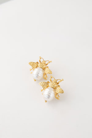 Aretes Abeja Perla Blanca