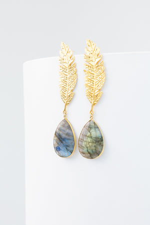 Aretes Labradorita Hoja Broquel