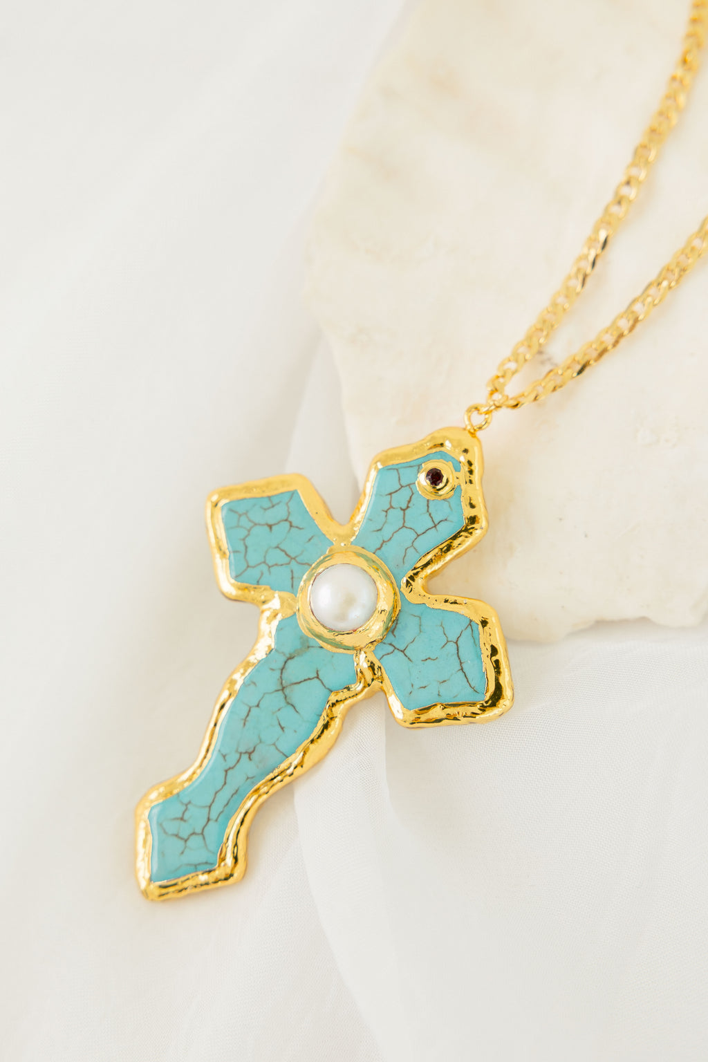 Collar Cruz Turquesa Antigua