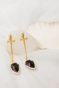 Aretes Espada Cruz Cuarzo Negro