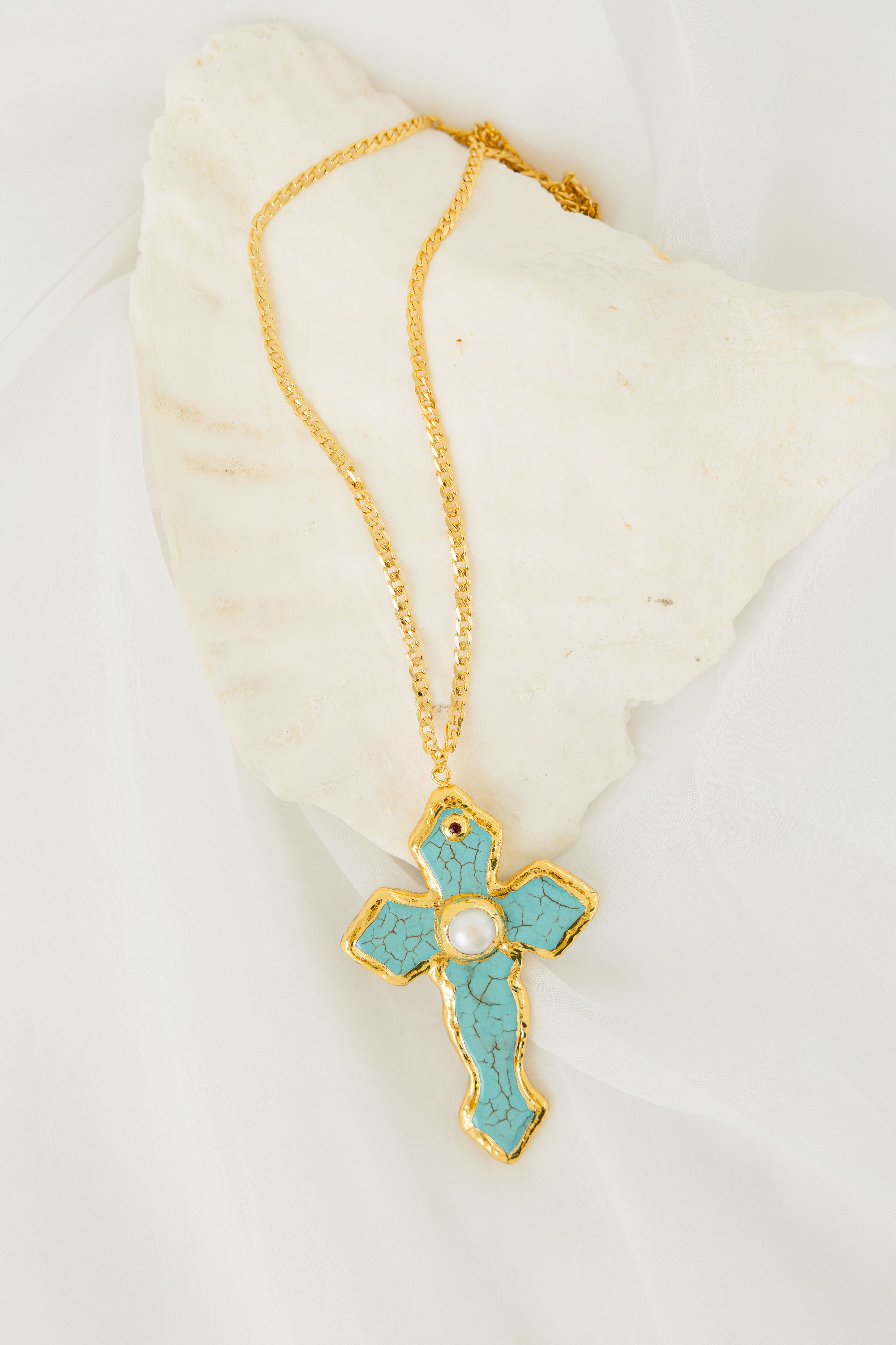 Collar Cruz Turquesa Antigua