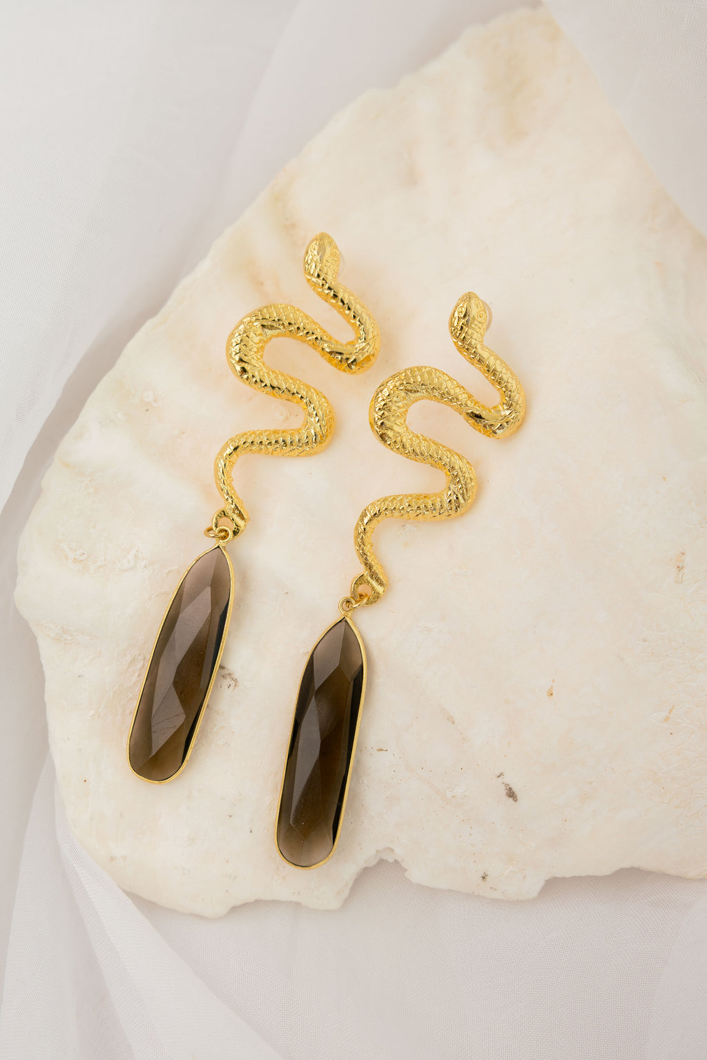 Aretes Serpiente Cuarzo Ahumado