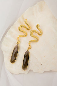Aretes Serpiente Cuarzo Ahumado