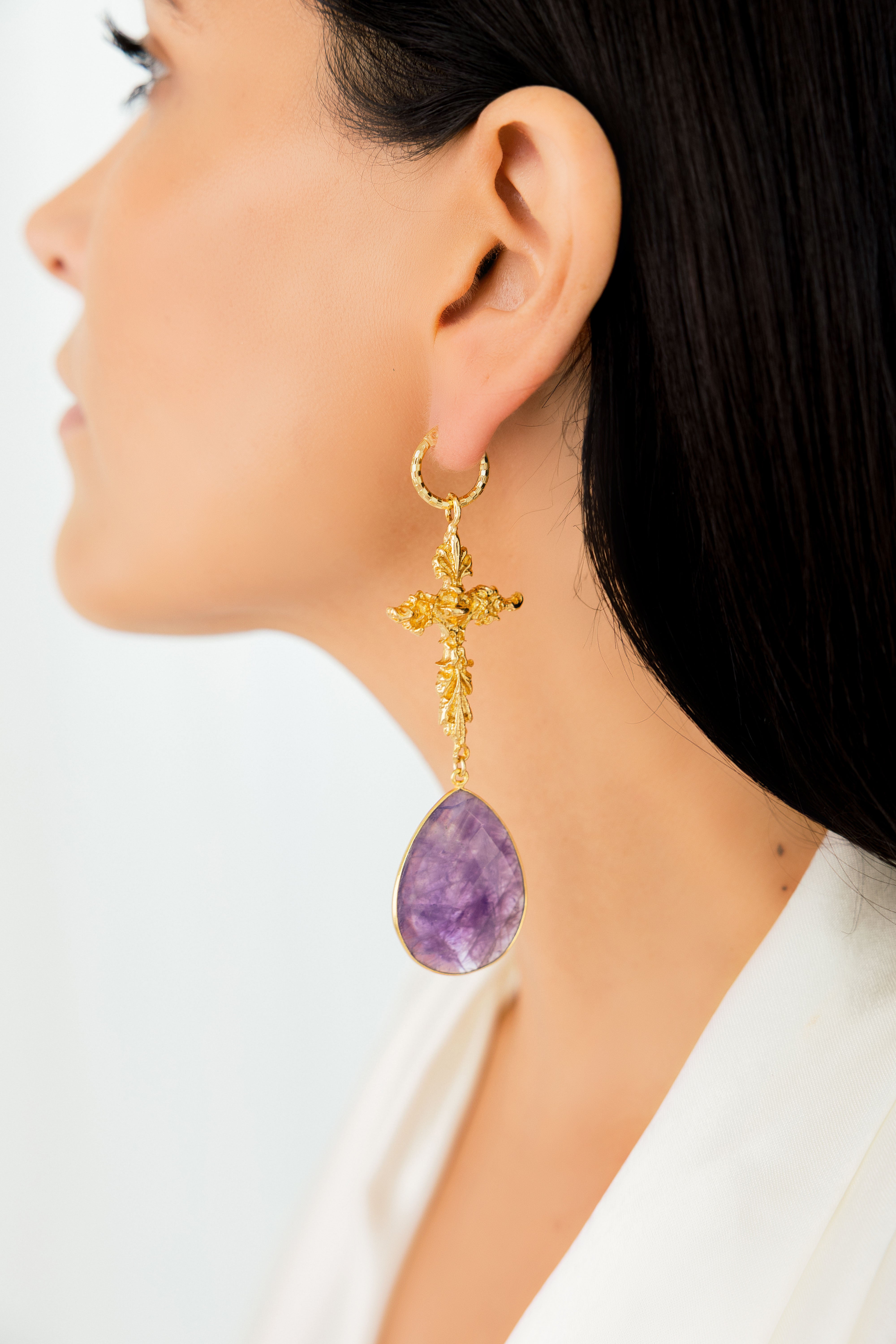 Aretes Cruz Amatista