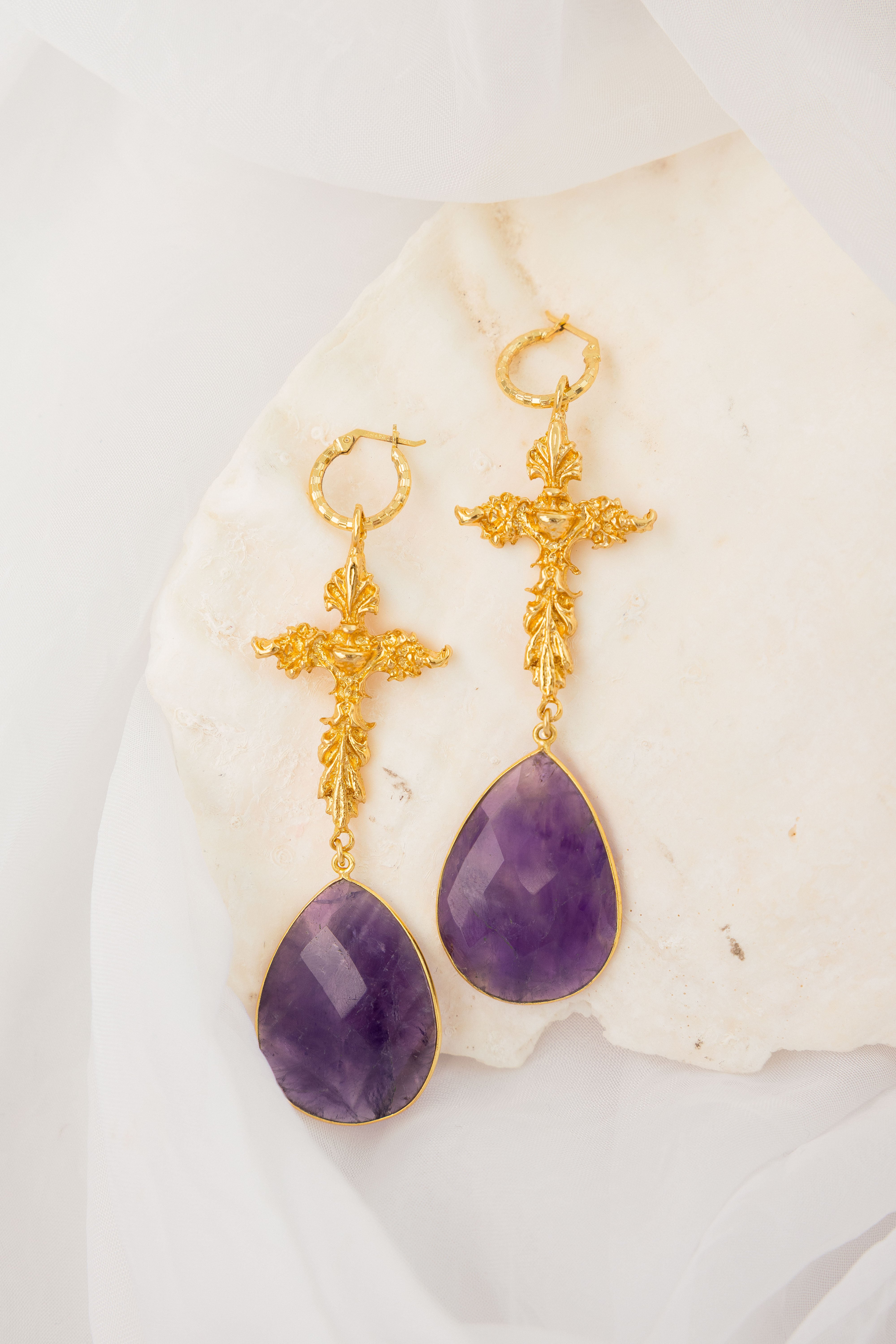 Aretes Cruz Amatista