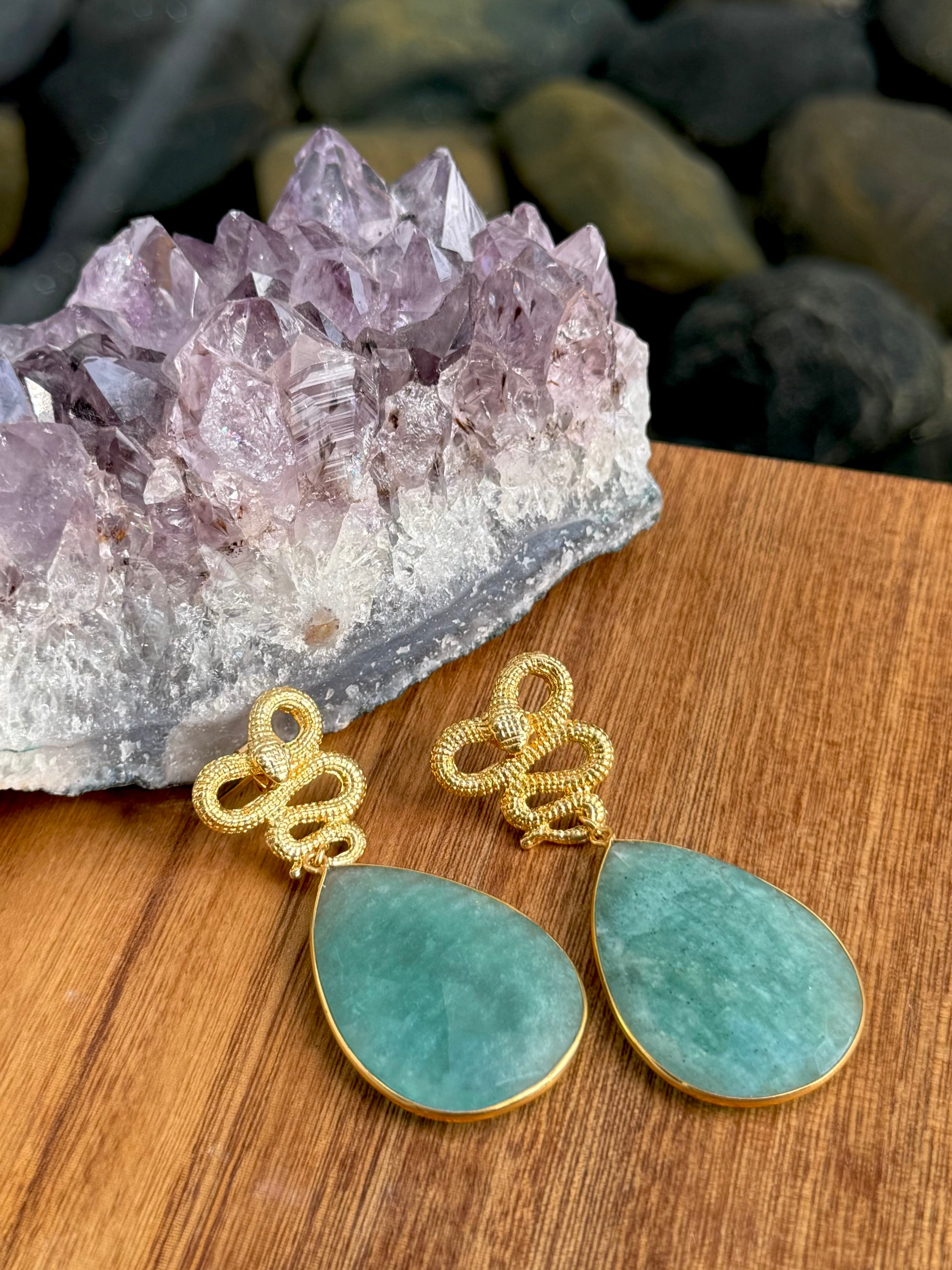 Aretes Serpiente Broquel Jade