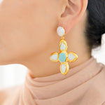 Aretes Cruz Nácar Y TURQUESA