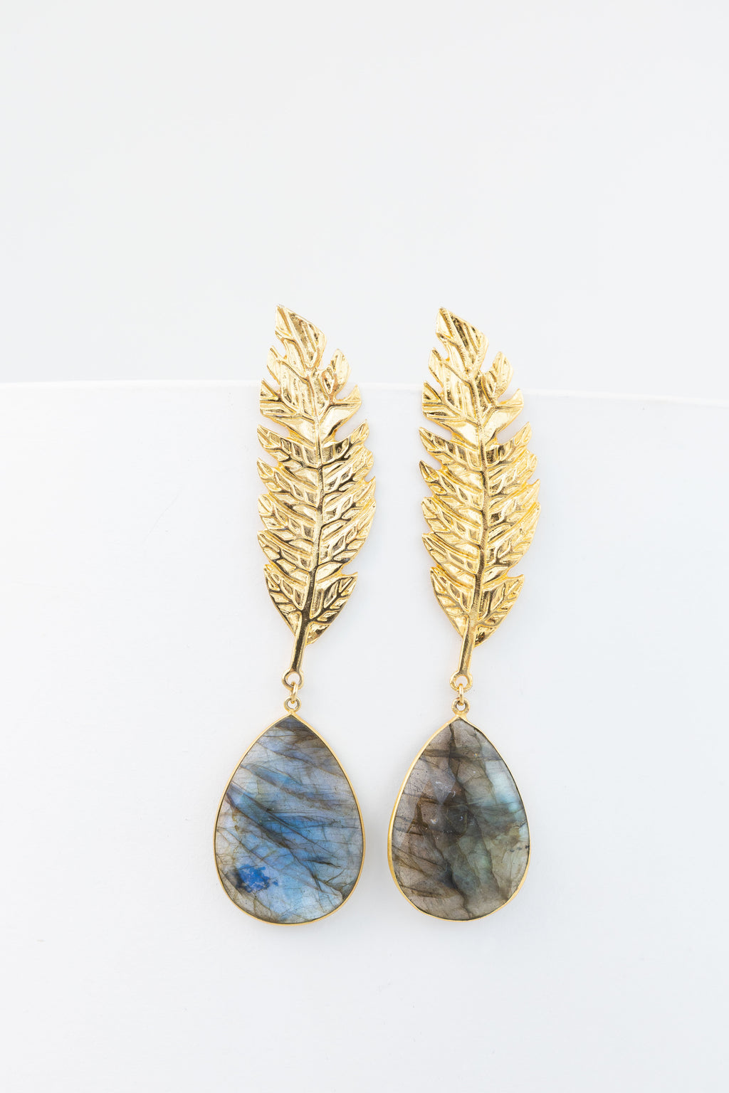 Aretes Labradorita Hoja Broquel