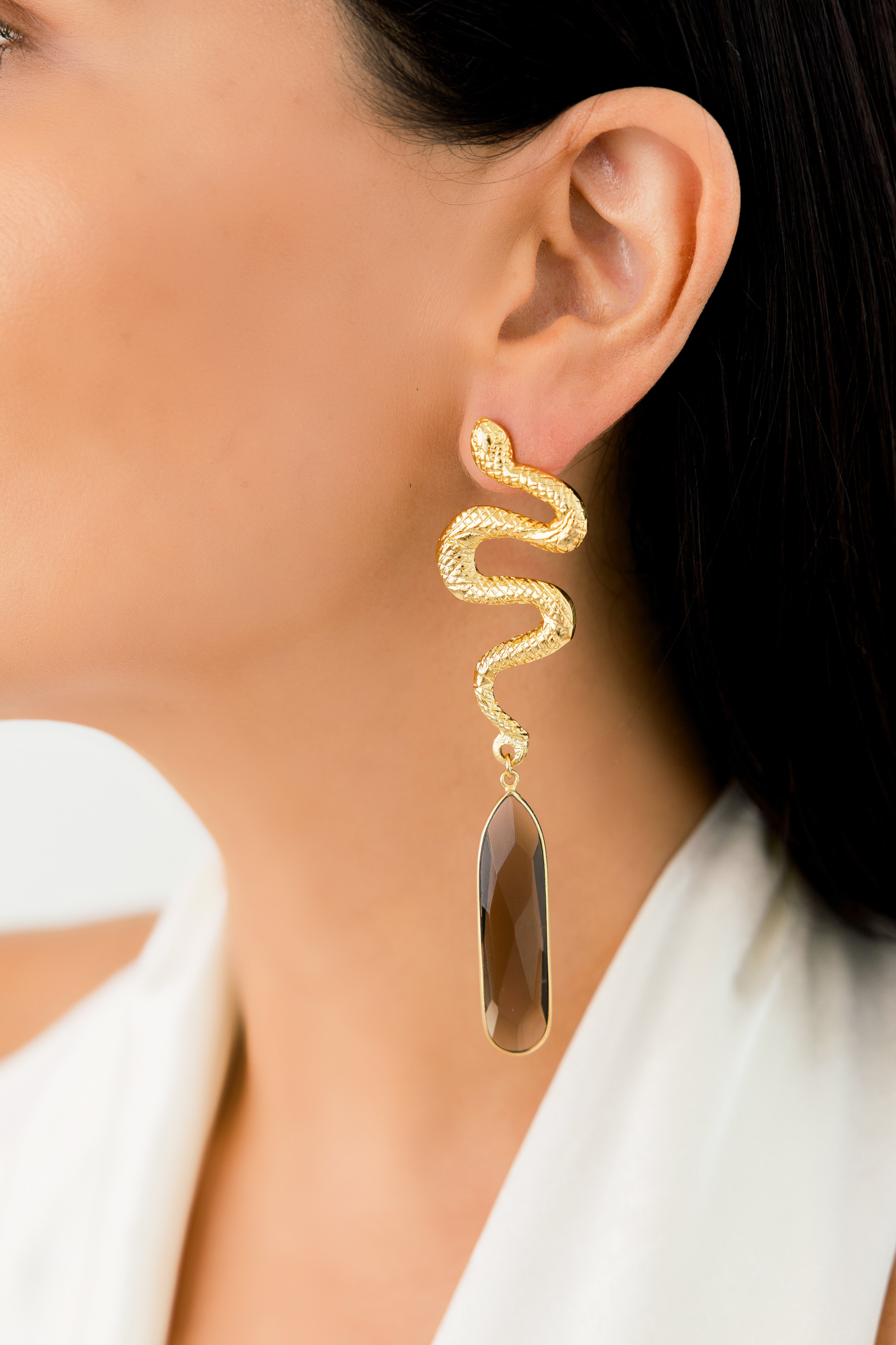 Aretes Serpiente Cuarzo Ahumado