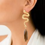 Aretes Serpiente Cuarzo Ahumado