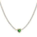 Collar Tenis Moissanita Corazón Esmeralda