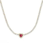 Collar Tenis Moissanita Corazón Esmeralda