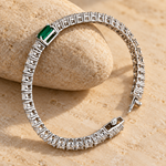 Pulsera Tenis Esmeralda Plata y Oro Blanco 18K
