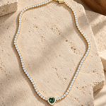 Collar Tenis Moissanita Corazón Esmeralda
