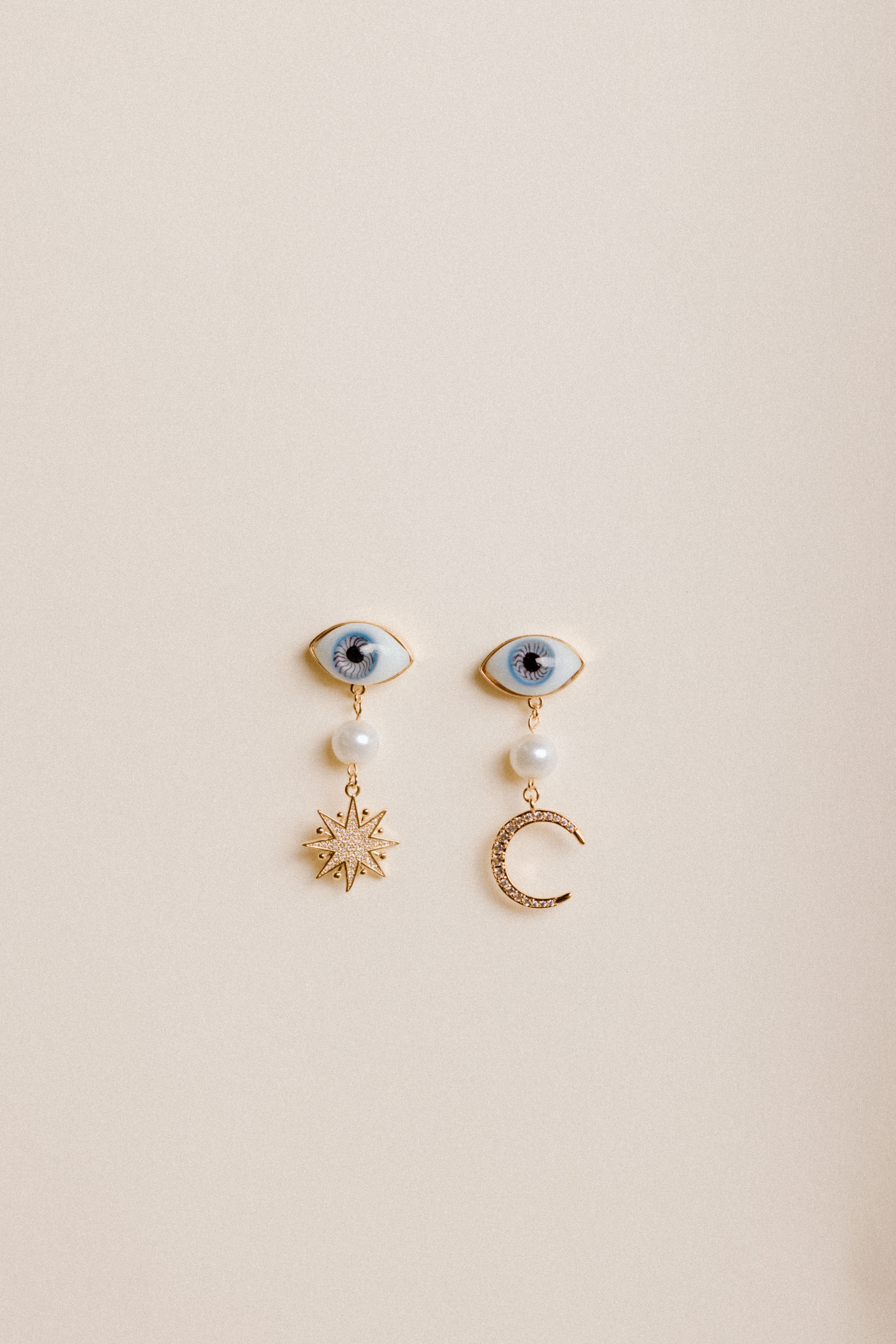 Aretes Luna y Estrella Ojo Azul