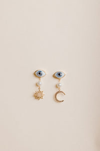 Aretes Luna y Estrella Ojo Azul