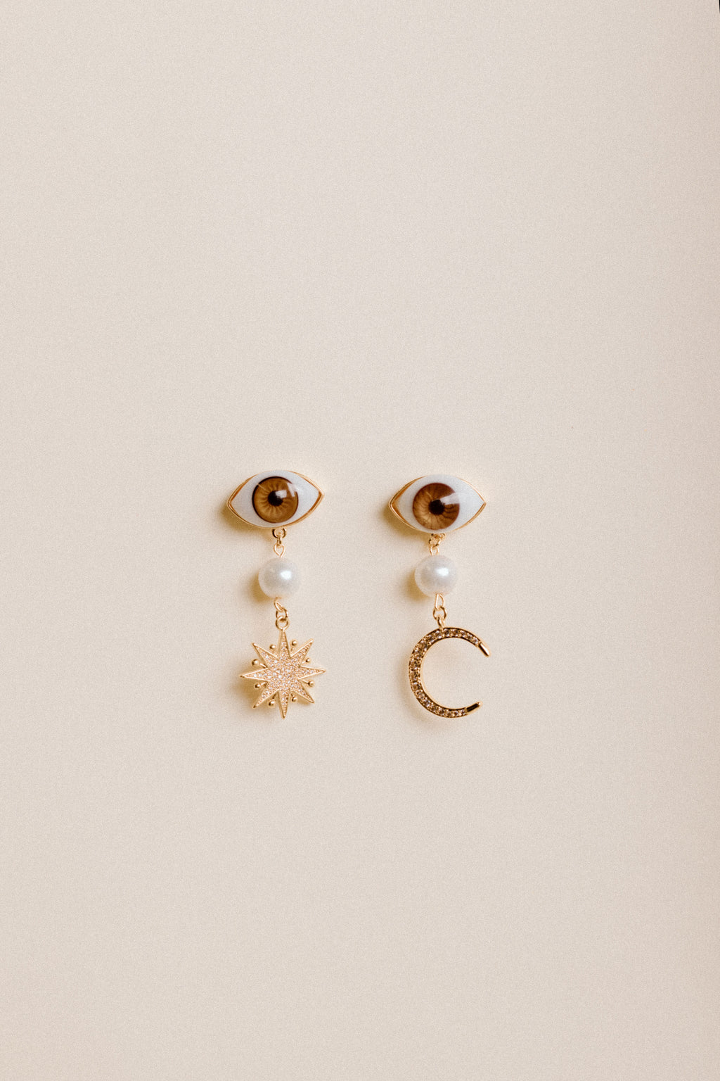 Aretes Luna y Sol Ojo Cafe