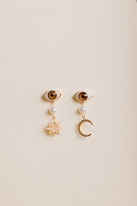 Aretes Luna y Sol Ojo Cafe